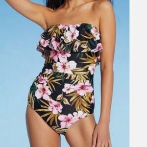 Black  Tropical- Floral One Piece Swimwear. Size: 14W.